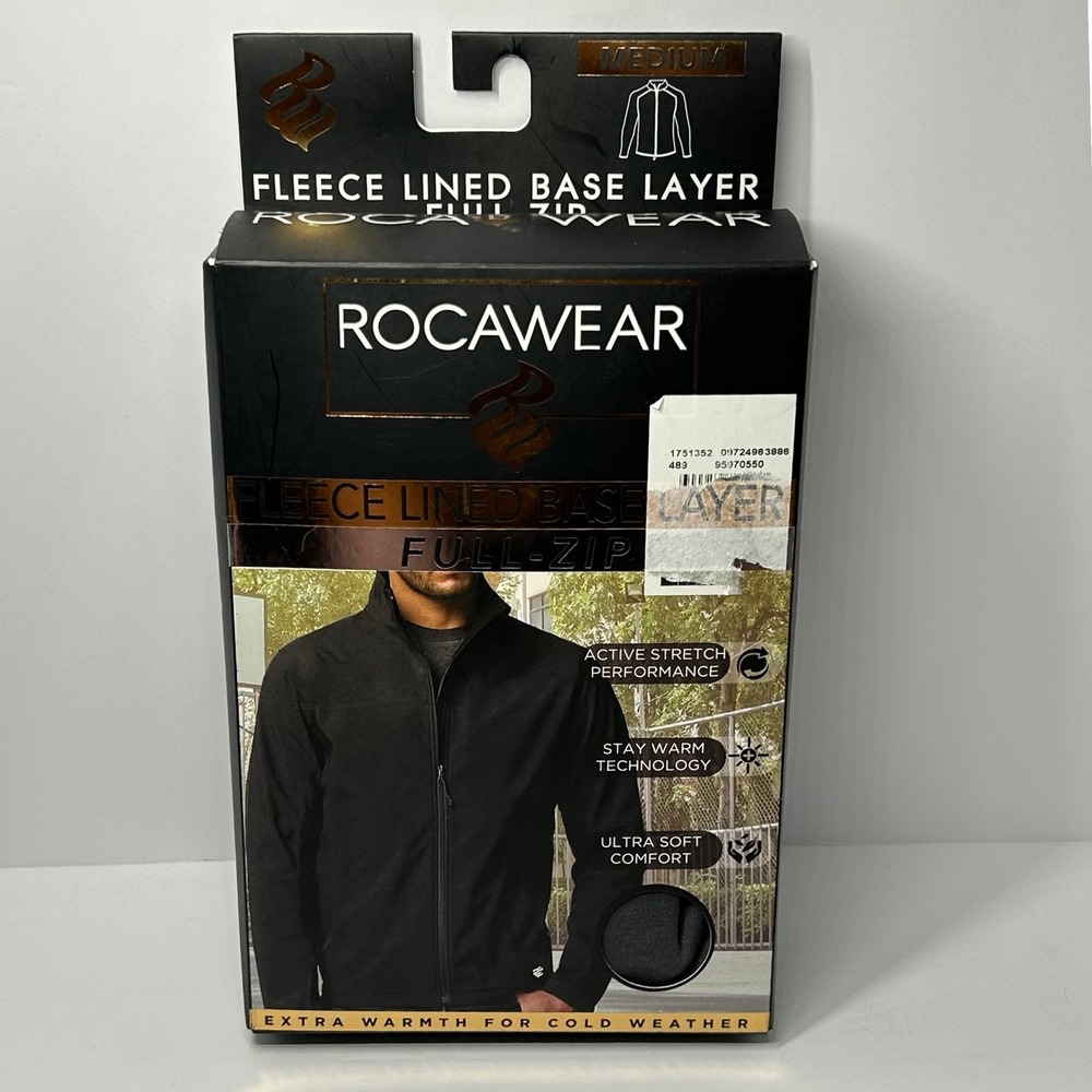 Rocawear Mens Fleece Lined Base Layer Full Zip Jacket Black Medium New